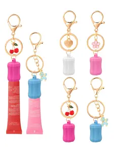 4 counts New portable clip-on lip balm keychain cap, Floral Pattern Keychain, women's versatile for going out wear storage accessories jewelry lipstick lip gloss silicone cap Portable Lip Glaze Silicone Replacement Buckle Cap Charms