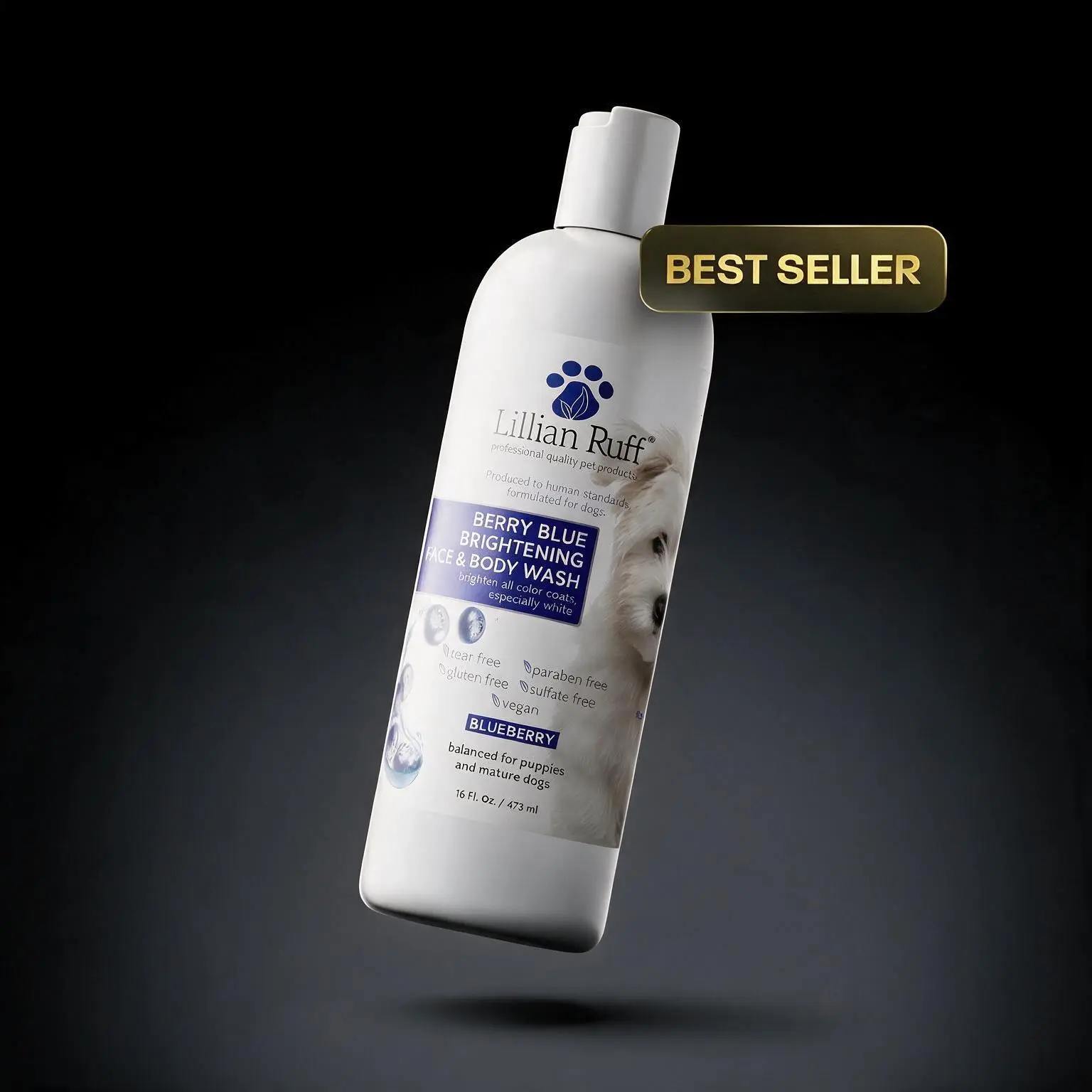 Lillian Ruff Berry Blue Brightening Face & Body Wash for Dogs, Blueberry, Made in USA (16 oz)​