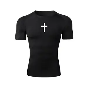 Sporty Men's Cross Print Round Neck Raglan Sleeve Sports Tee
