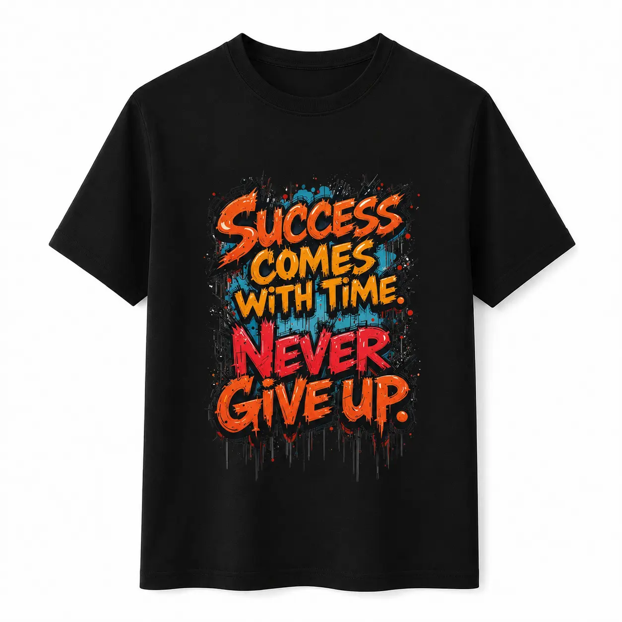 Never Give Up Graphic T-Shirt for Men Women | Motivational Quote Tee, Colorful Graffiti Streetwear Top