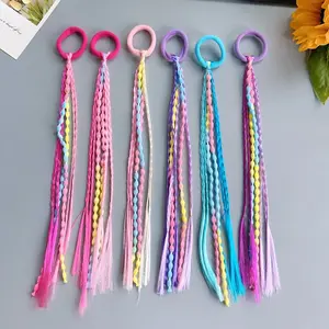 6PCS Pack Girls Hair Accessories Multi-color Wig Braided Hair Ties Sweet Cool Boxing Braids Elastic Bands High Ponytail Bean Braids Hair Rope Hair Accessories Hair Ties