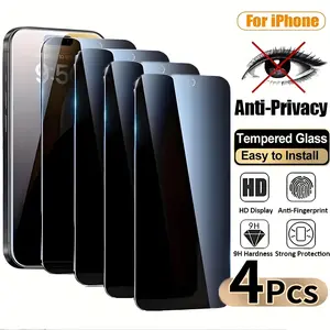 4-Pack Privacy Screen Protector For iPhone 17 16 15 14 13 12 11 Pro Max X XR Anti-Spy Tempered Glass, 9H Hardness, Bubble-Free, Case Friendly