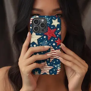 Vintage American Flag Star Collage Phone Case, Red Blue Grunge Patriotic Design, 4th of July Gift, Slim Protective Cover for IPhone 11-16 Series
