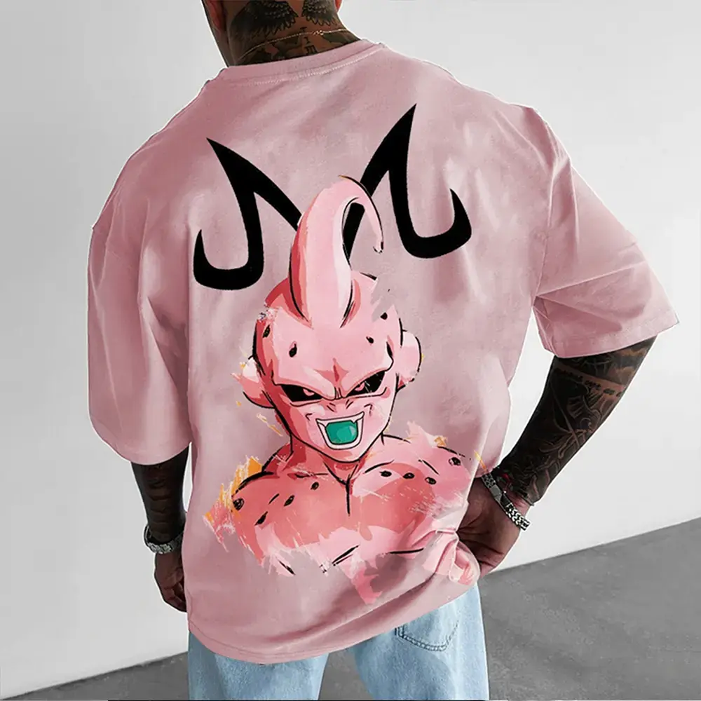 Men's Retro 80s-90s Dragon Ball DBZ Majin Kid Buu Oversized Short Sleeve Tee, Tagless Comfy Breathable Cotton Streetwear, Relaxed Fit Muscle Singlet, Vacation Outfits Anime Gifts Unisex Tops