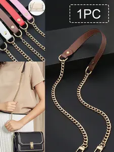 Adjustable Patchwork Bag Strap, Durable Alloy Chain, Skin-Friendly Leather Shoulder Pad, Anti-Slip Pressure Relief, Versatile Replacement Strap, Crossbody Strap