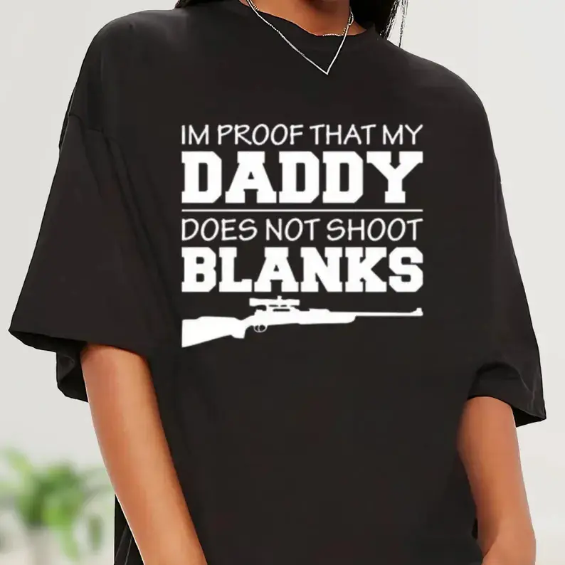 Women's Cotton Blend Baggy Round Neck Slight Stretch Casual Maternity Tshirt - Pregnancy Reveal Top with "I'm Proof That My Daddy Does Not Shoot Blanks" Statement (Women's Apparel), Statement Print
