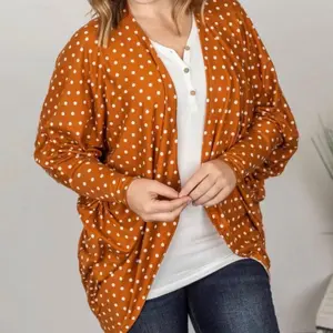 Camel Polka Dot Cocoon Cardigan Casual Comfort