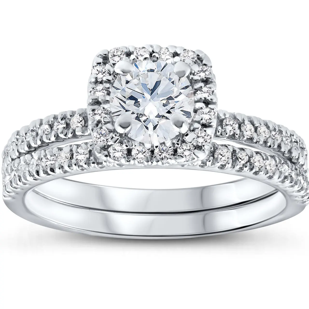 5/8 Ct Lab Grown Diamond Cushion Halo Engagement Wedding Ring Set White Gold EX3