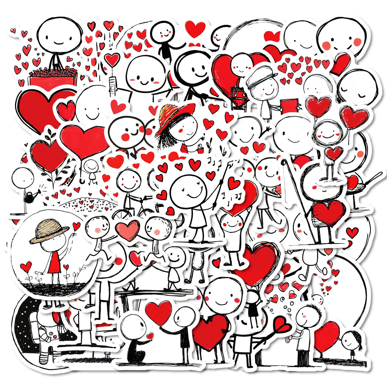 50pcs Love Simple Pen Little People Series Stickers, Suitable for Designing Faith Based Items Such As Scrapbooks, Diaries, Laptops, Water Bottles, Cars, Etc., As Gifts with Positive Information, Car Decorative Sticker, Multipurpose Car Decal