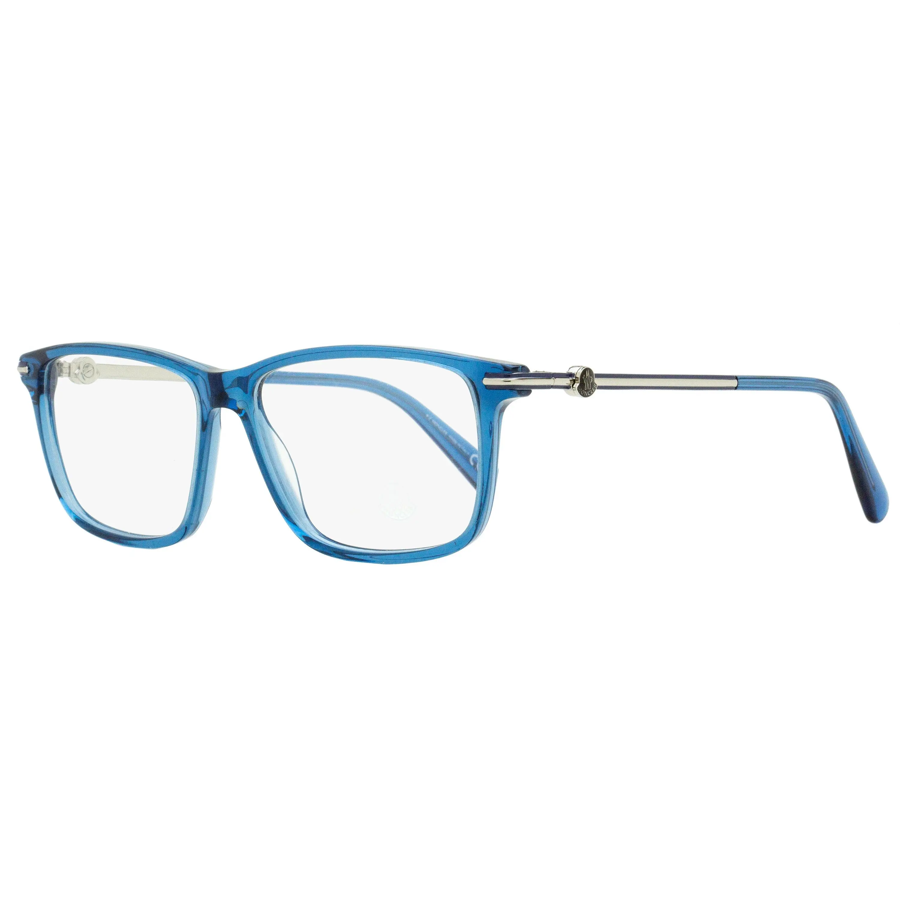 MONCLER ML5205 Men's Rectangular Full Rim Eyeglasses, Transparent Blue 54mm Frames with Integrated Saddle Bridge and Demo Lenses, Demo Lenses Included, Hinge, Male, Rectangle, Comfortable Plastic Temple Tips, Di(2-Ethylhexyl)Phthalate (Dehp), Classic, Sta