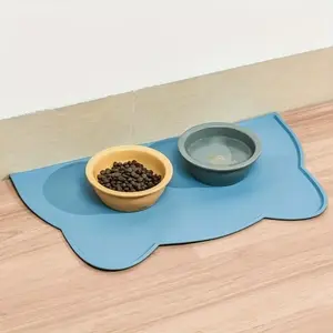 1pc Cat-Shaped Silicone Pet Food Mat - Waterproof Non-Slip Easy Clean Spill-Proof Dog & Cat Bowl Mat, Durable High-Quality Silicone for Hardwood Floors & Tile Surfaces, Silicone Dog Food Mat, Playful Pet Design