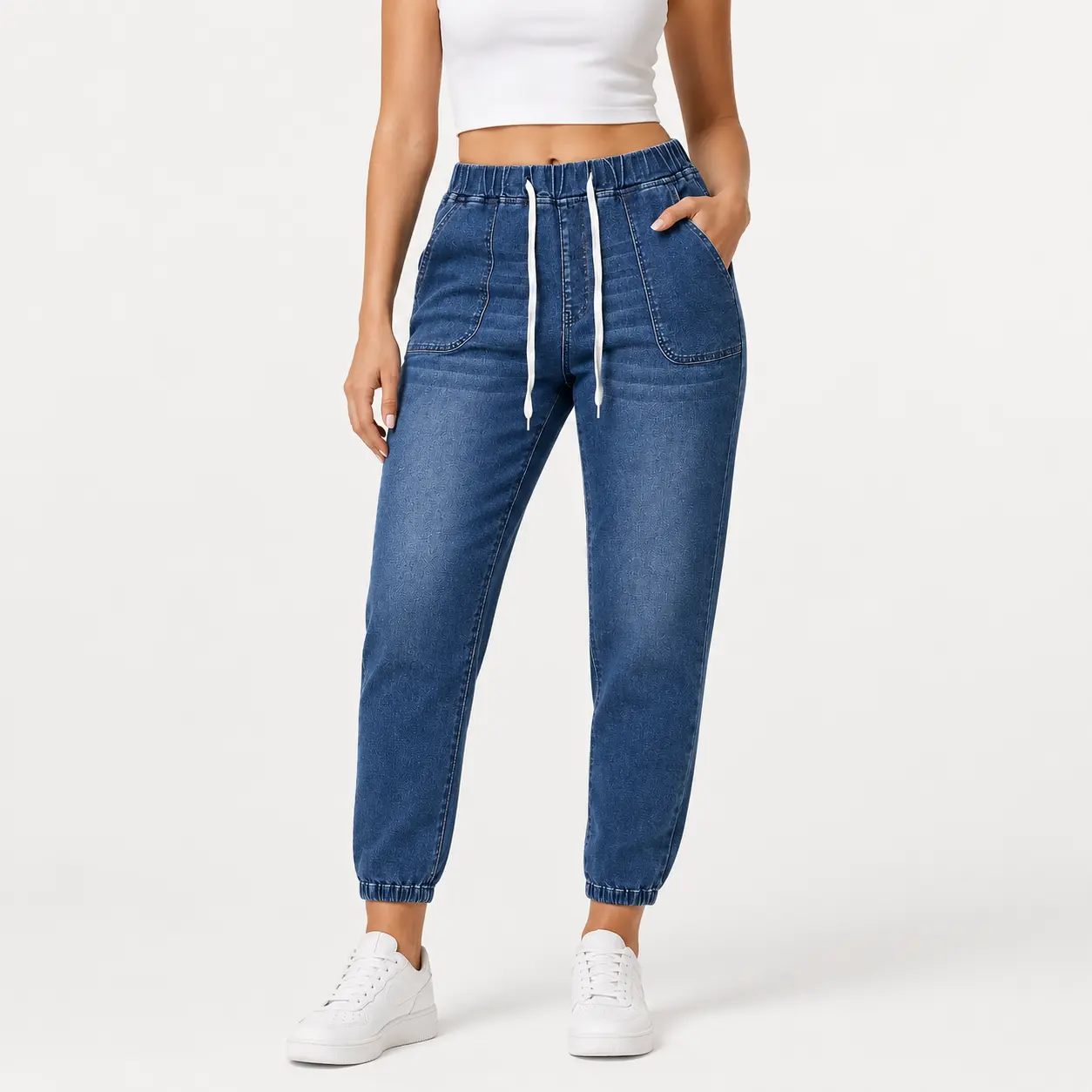 Baby Cropped Breathable High-Waisted Wide-Leg Barrel Denim Pants, Drawstring Utility Cargo Jeans for Clean Girl Aesthetic (Sports & Outdoor Joggers)