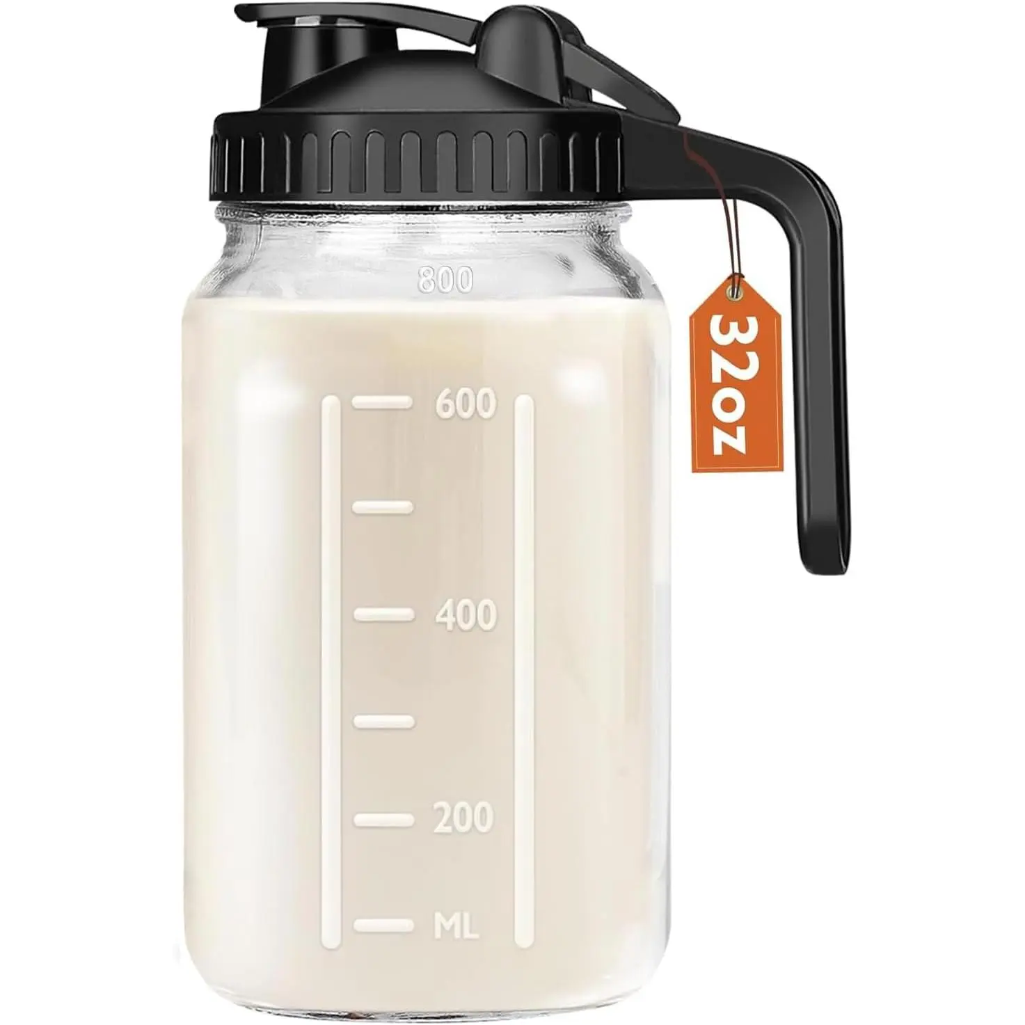 Breast Milk Pitcher, 32 OZ Mason Jar Pitcher with Lid Double Leak Proof,1 Quart Breastmilk Storage Containers for Fridge, Glass Jug for Sun , Juice, Cold Brew Coffee