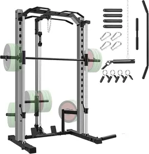 OPPSDECOR All-in-One Adjustable Smith Machine with LAT-Pull Down System Multi-Function Power Cage for Home Gym Cable Crossover Squat Rack of Workout Machine Training Equipment with Attachments