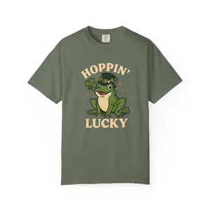 [SALE] Hoppin Lucky' St. Patrick's Day Shirt, Funny St. Paddy's Frog Shirt, Unisex Comfort Colors 1717, Gift for St.Patrick's Day