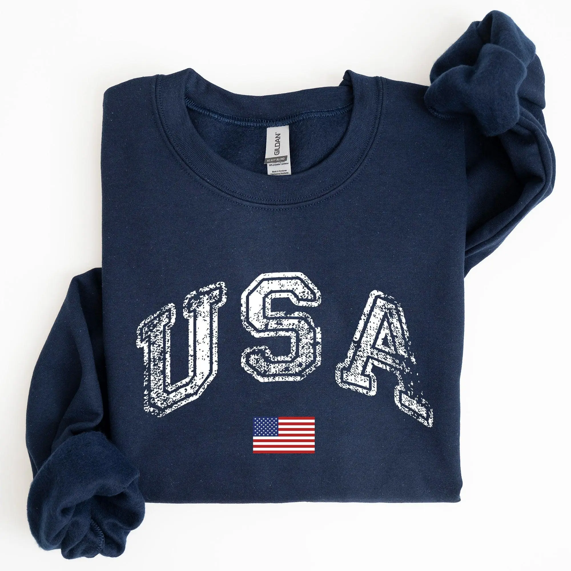 Vintage USA, Retro Flag, America, 4th of July Sweatshirt, Women's Crew Neck, Crewneck