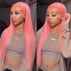 Wiggins Hair Rose Pink Straight 5x5 Lace Closure Wig Ready To Go Glueless Wig Human Hair Straight Pink Lace Front Wig Pre Cut Lace Pre Plucked