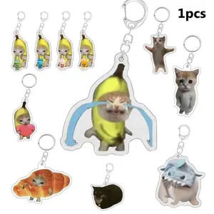 Banana Cat Acrylic Keychain, Funny Cat Bag Charm, Unique Accessory for Bags and Keys, Perfect Gift Idea, Durable and Stylish Design