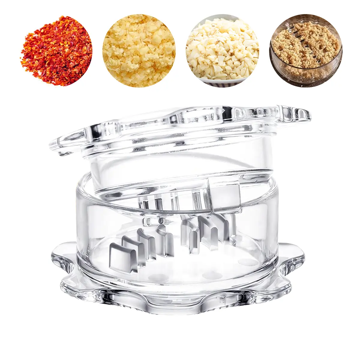 Transparent Manual Garlic Twist, Multi-Functional Mincer & Grinder for Garlic, Onion, Ginger, Herbs, Nuts, Impact Resistant Kitchen Gadget & Home Accessory