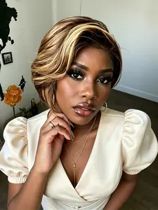 13x4 Lace Pixie Human Hair Wig for Women, Short Straight Bob Cut, 8 Inch 150% Density, Elegant Style, Glossy Finish, Holiday Party or Casual Wear