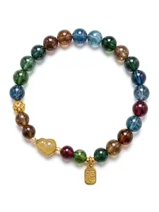 Baroque Style Beaded Bracelet, 6mm Round Glass Beads, Lucky Holiday Gift, Yoga & Daily Wear, Casual All-Season Accessory