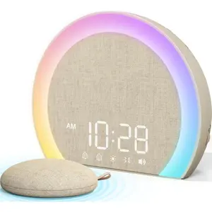 Extra Loud Alarm Clock with Wireless Bed Shaker, Vibrating Dual Alarm with Light Wake Up For Heavy Sleepers,Hearing Impaired, 9-Color Night Light, 5 Sounds, 0-100% Dimmer, USB Charger