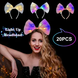 20pcs LED bow light up party headdress, butterfly ladies hair bands for glow-in-the-dark party concert holiday dance performance wedding valentine's day new year christmas decoration