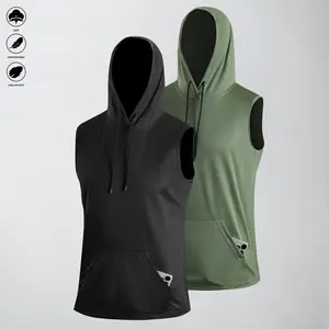 2-Piece summer solid color men's hooded sweatshirt for daily gym workouts, outdoor running, cycling, fishing, basketball, etc., sports activities and family scenes