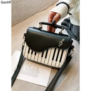 Mini Piano Key Pattern Flap Square Bag Piano Guitar Music Notes Handbag, Creative PU Leather Tote Bag, Crossbody Bag For Women Girls , Small Bags