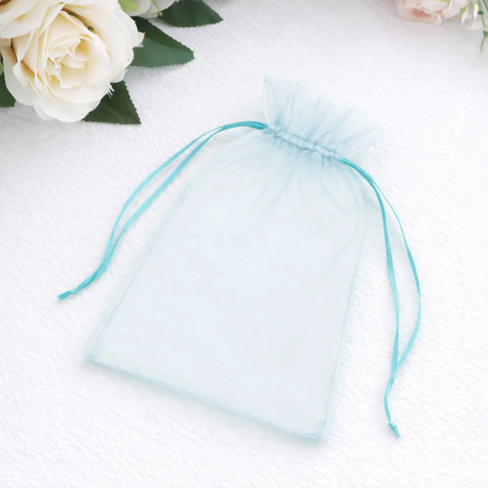 100-Pack Light Blue Organza Drawstring Bags, 5x7in Party Gift Packs - Gift-Ready Home & Festive Supplies for Weddings, Goodie Bag Ideas, Business Samples Display, Centerpiece Ornaments