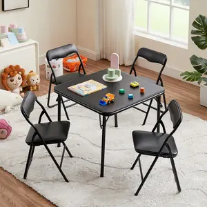 VECELO 5-Piece Kids Table and Chair Set Folding Square Table and Chair Set for Nursery and Classroom, Multicolor