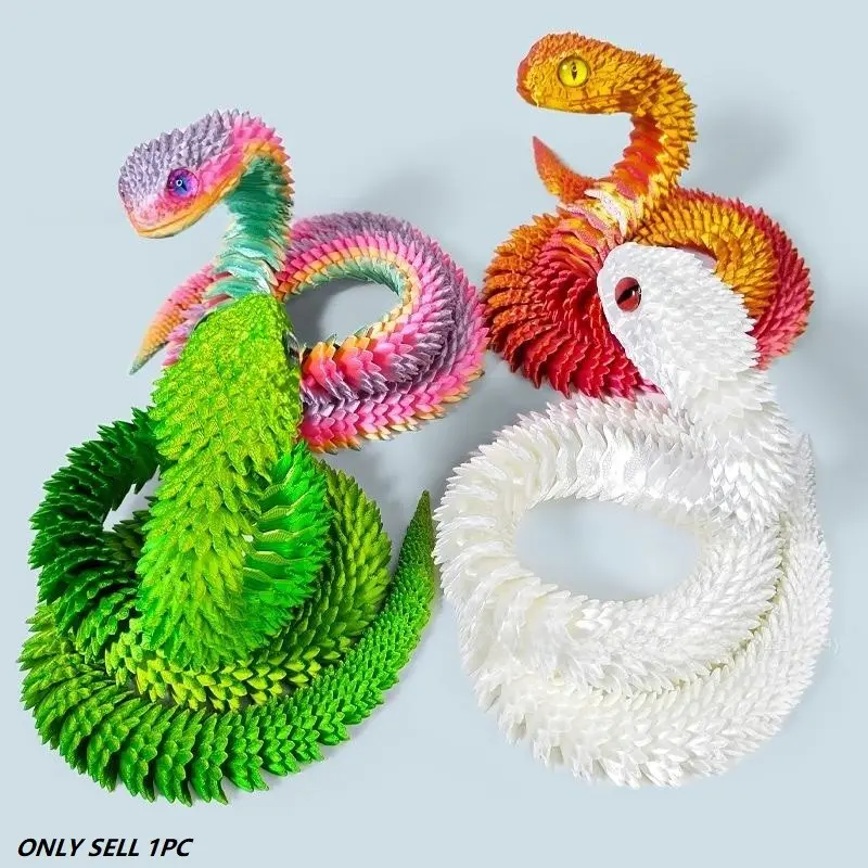 3D Printed Snake Statue, Colorful Gradient Design Snake Ornament, Joint Movable Snake Decoration, Articulating Animal Figurines, Party Gift for Friends, Decorative Figurines, Collectible Figurines, Decorative Piece