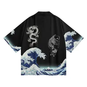 K18 Niepce Black Japanese Streetwear Lightweight Dragon Nature Kimono for Men