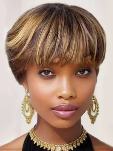 Highlight Wig P4/27# Short Ombre Brown Wig Human Hair for Women Pixie Cut Wig Human Hair Layered Wig Full Machine Made Pixie Wigs