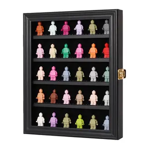 IHEIPYE Minifigure Display Case Organiser Wall Mount Miniature Display Cabinet with UV-Anti Clear Acrylic, Removable Shelves  for Small Objects Black Collectibles Storage Rack