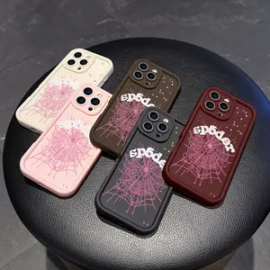 High-quality pink spider web pattern phone case suitable for couples, compatible with iPhone 11/12/13/14/16/17/15/Pro/PromoMax/Plus/Air models, a great choice for boyfriend gifts and holiday presents