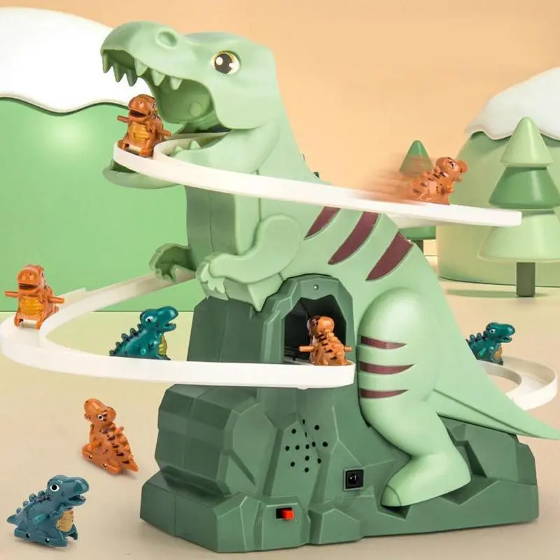 ABS Plastic Construction Dinosaur Vehicle Track Playset - Dinosaur Toy Garages, 6 Vehicles, Climbing Hill, Slides, Interactive Design, Music Effects, Ideal Gift for 6+ Age Enthusiasts