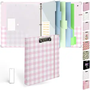 3 Ring Binder 1 inch with Clipboard -  & White Grid Design, Includes Dividers, File Bag &  Label - Ideal for Students and Professionals, Holographic  Film
