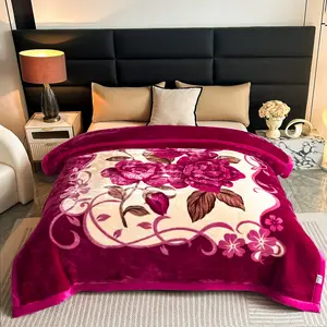 Vintage Style Raschel Blanket, Super Soft Reversible Floral Pattern, Multi-Season Bedding, Modern Flower Theme, Polyester Fiber, Soft Comfy Blanket