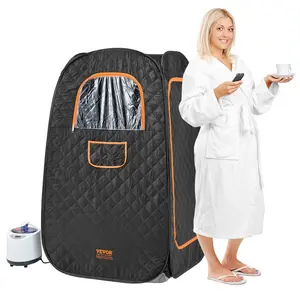 VEVOR Portable Steam Sauna Tent Full Size, 1200W With Visible Window, Personal Sauna Blanket Kit for Home Spa, Detoxify Soothing Heated Body Therapy, TimeTemperature Remote Control with Chair, BlackVEVOR Super Brand Day