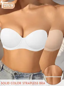 Two-Pack Women's Strapless Push-Up Bras with Steel Ring, Comfortable and Fashionable, Detachable Straps, Ideal for Daily Wear