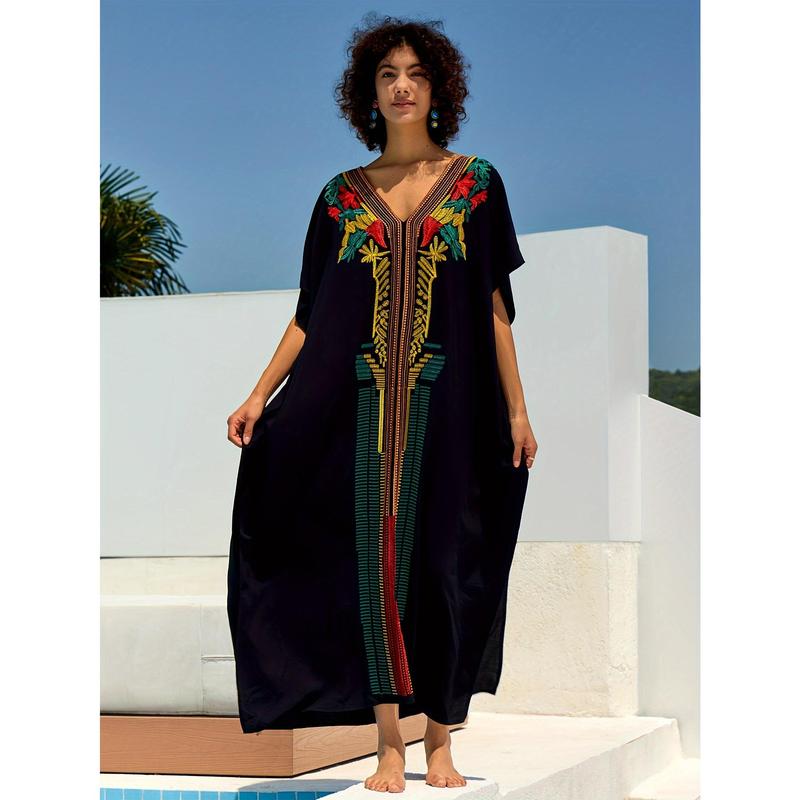 Moroccan Kaftan Dresses For Women Plus Size Caftans Loungewear Embroidered Beach Kaftan Cover Up Mumu House Dress