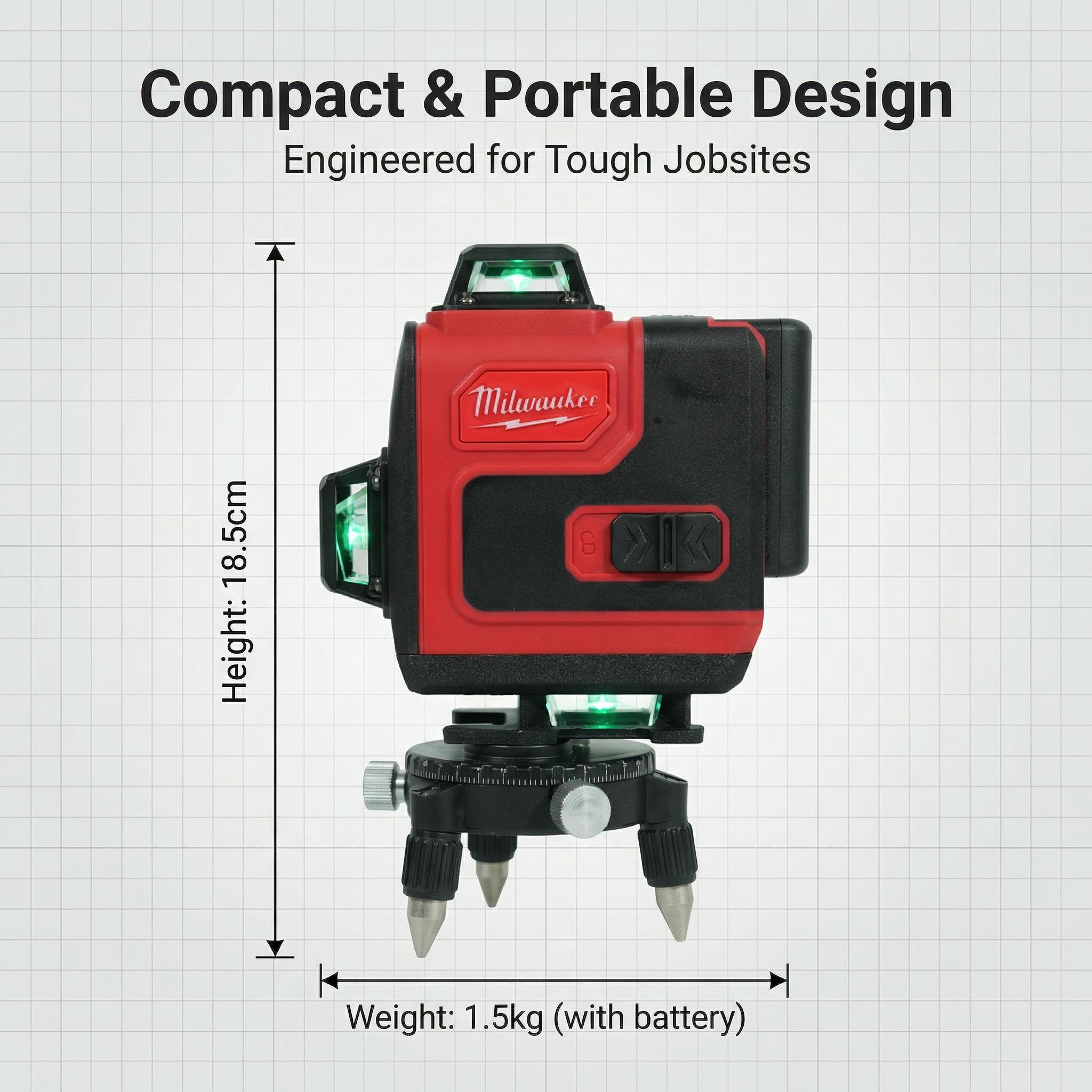 Milwaukee 16-Line Horizontal Vertical Cross Line Laser Level for Construction Layout with M12 Lithium Battery and High Precision Accuracy
