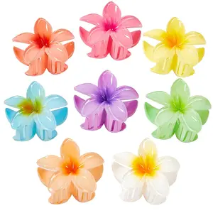 Flower Hair Claw Clips for Women, 8 Pack Hawaiian Flower Hair Clips, Plumeria Claw Clips for Thick Thin Hair, Large Strong Hold Nonslip Hawai Hair Accessories for Women Girls Gifts(Matte-8 Colors)