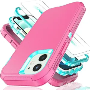 iPhone 12 Mini Case,iPhone 13mini Case with Explosion-Proof Film[2 Pack],3 in 1 Shockproof TPU Hard PC Bumper Drop-Proof Shell for iPhone 12 Mini,iPhone 13 Mini Durable Protection Cover Protective