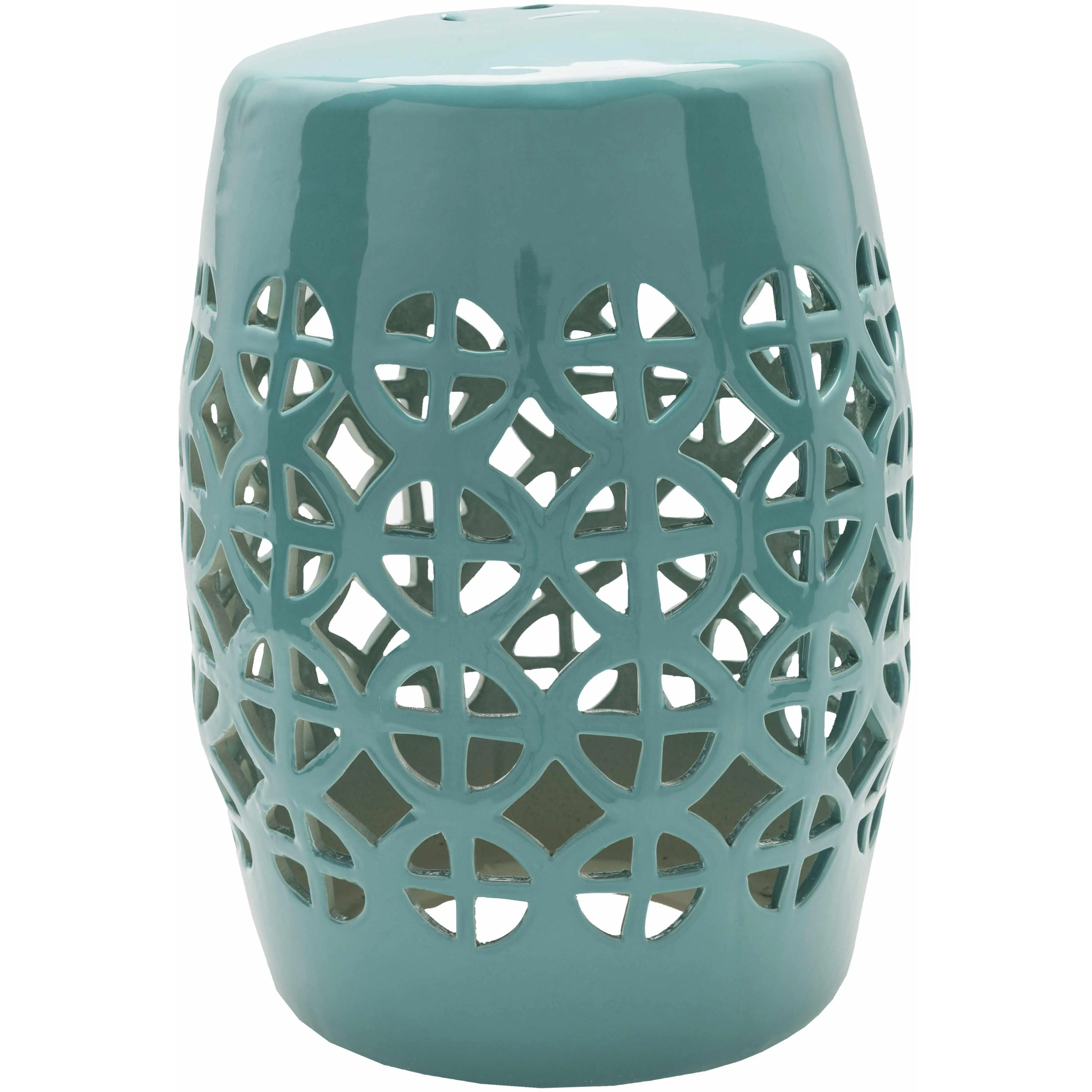 Geometric Blue-Teal Ceramic Stool, Indoor Furniture Accent Piece Geometric Blue-Teal Ceramic Stool, Indoor Furniture Accent Piece