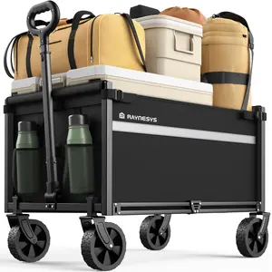 【Summer Camping Essential】Foldable Heavy Duty Utility Wagon Cart - 330LBS Capacity, Collapsible Cart for Grocery, Sports, Moving, Garden