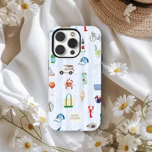 East Coast Summer Phone Case, Coastal Beach Watercolor Art Cover, Cute Vacation Aesthetic