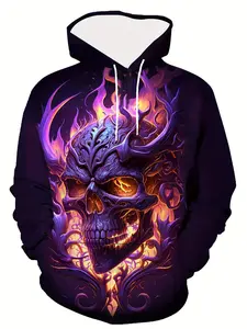 Men's skull print hoodie with kangaroo pockets, Gothic printed hoodie, Gothic Rock hoodie, Gothic Style Hoodie, casual breathable long-sleeved hooded sweater for outdoor wear