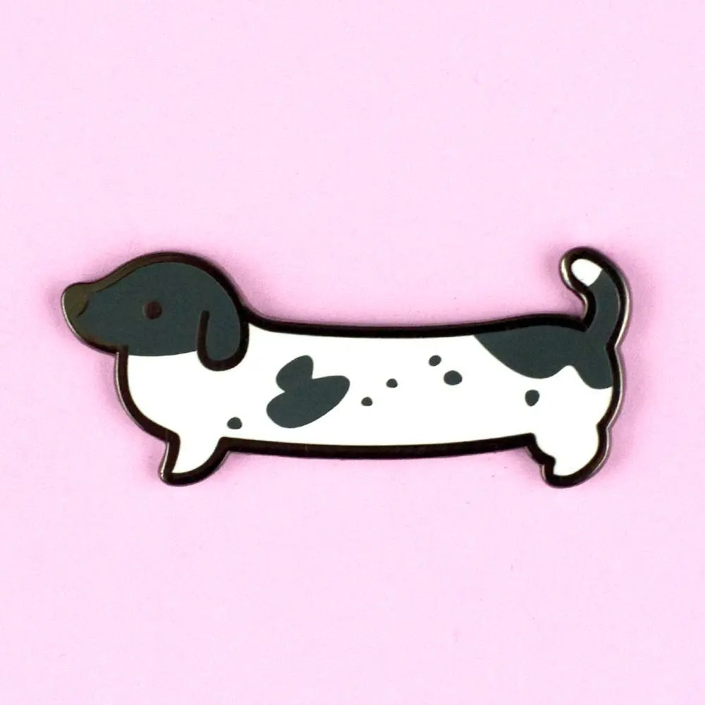 Weenie Dog Enamel Pin (Short Coat Piebald Black) - Dachshund Doxie Cute Dog Kawaii Brooch Pin